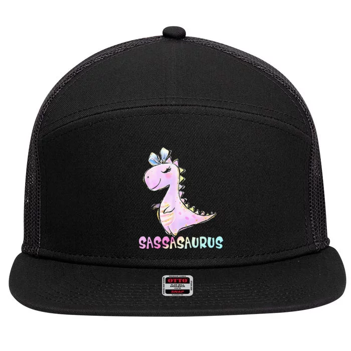 Sassasaurus Cute Girl Dinosaur Funny Gifts For Kids Girls 7 Panel Mesh Trucker Snapback Hat