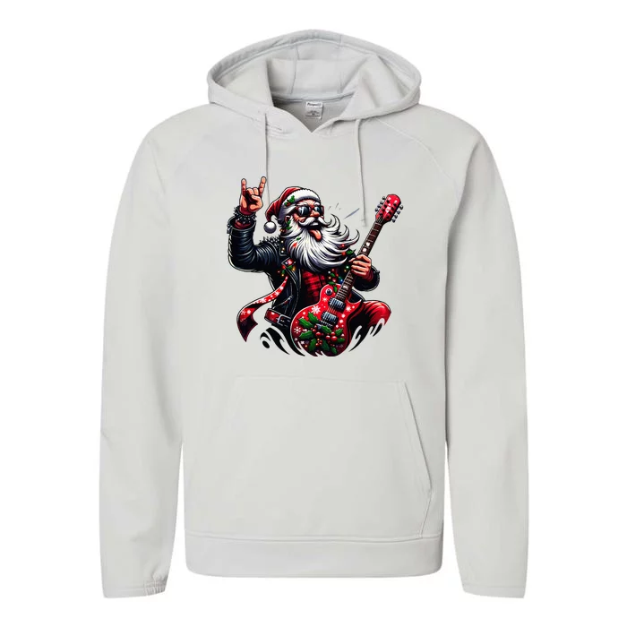 Santa Claus Guitar Player Rock & Roll xmas Performance Fleece Hoodie