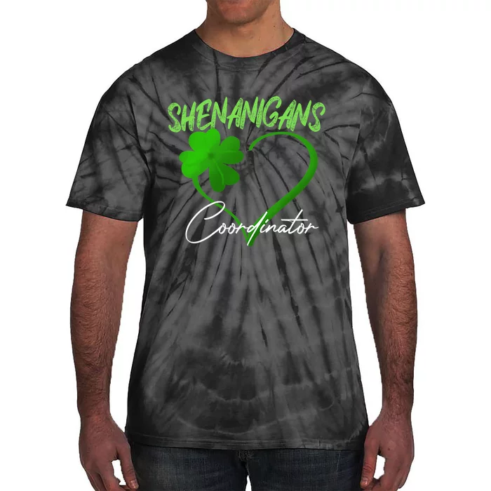 Shenanigans Coordinator Green Heart Shamrock St Patricks Day Tie-Dye T-Shirt