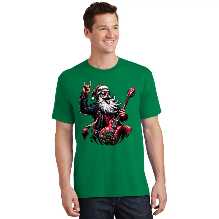 Santa Claus Guitar Player Rock & Roll Christmas T-Shirt