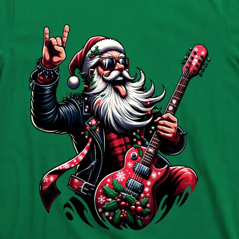 Santa Claus Guitar Player Rock & Roll Christmas T-Shirt