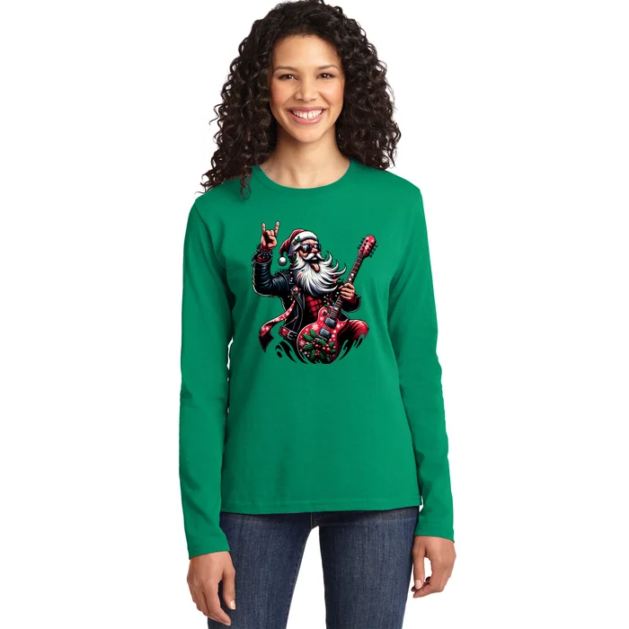 Santa Claus Guitar Player Rock & Roll Christmas Ladies Long Sleeve Shirt