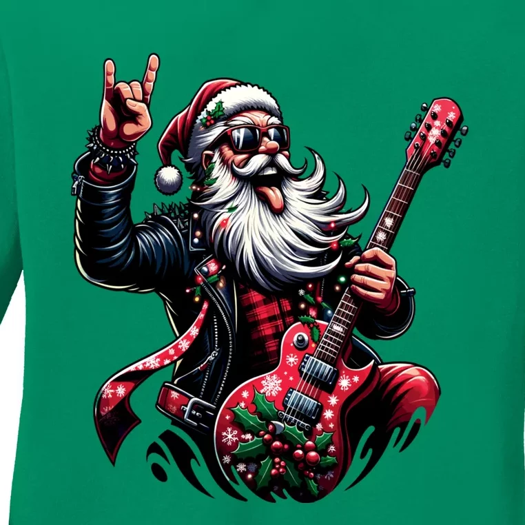 Santa Claus Guitar Player Rock & Roll Christmas Ladies Long Sleeve Shirt