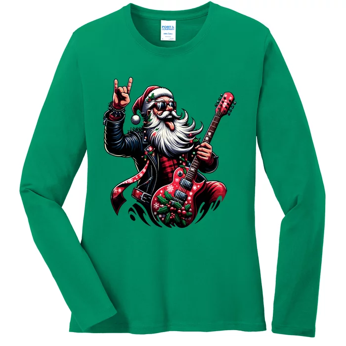 Santa Claus Guitar Player Rock & Roll Christmas Ladies Long Sleeve Shirt