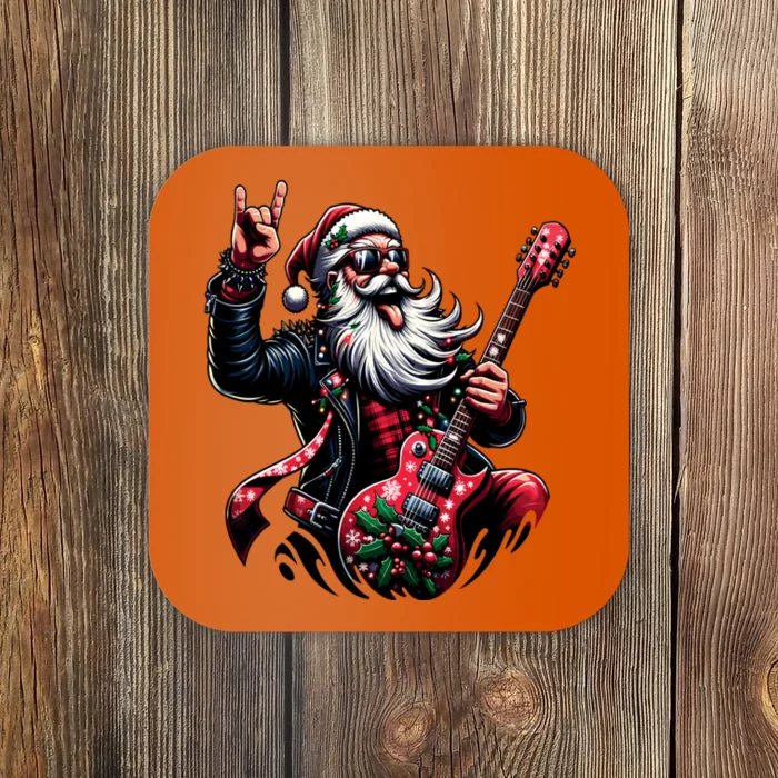 Santa Claus Guitar Player Rock & Roll Christmas Coaster