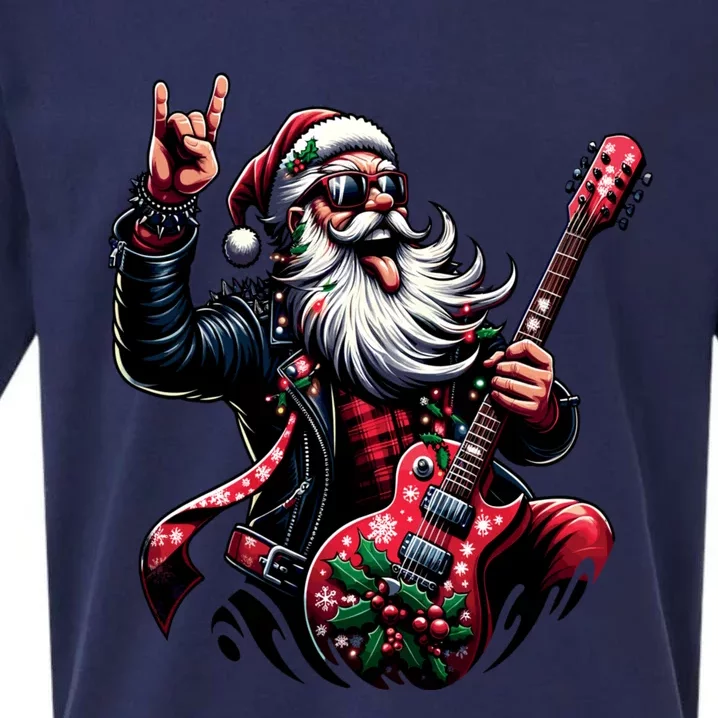 Santa Claus Guitar Player Rock & Roll Christmas Sueded Cloud Jersey T-Shirt