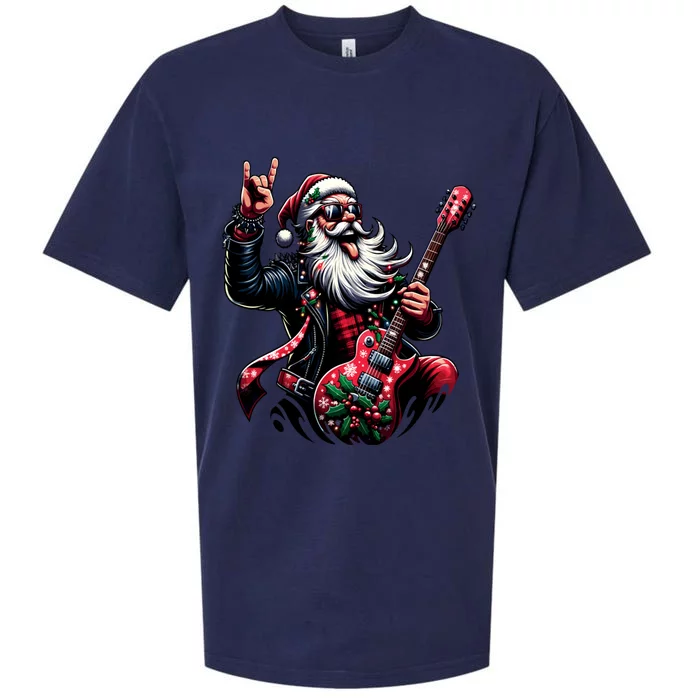 Santa Claus Guitar Player Rock & Roll Christmas Sueded Cloud Jersey T-Shirt