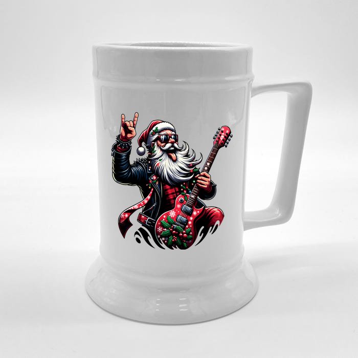 Santa Claus Guitar Player Rock & Roll Christmas Front & Back Beer Stein