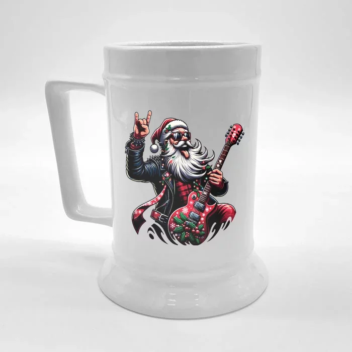 Santa Claus Guitar Player Rock & Roll Christmas Front & Back Beer Stein