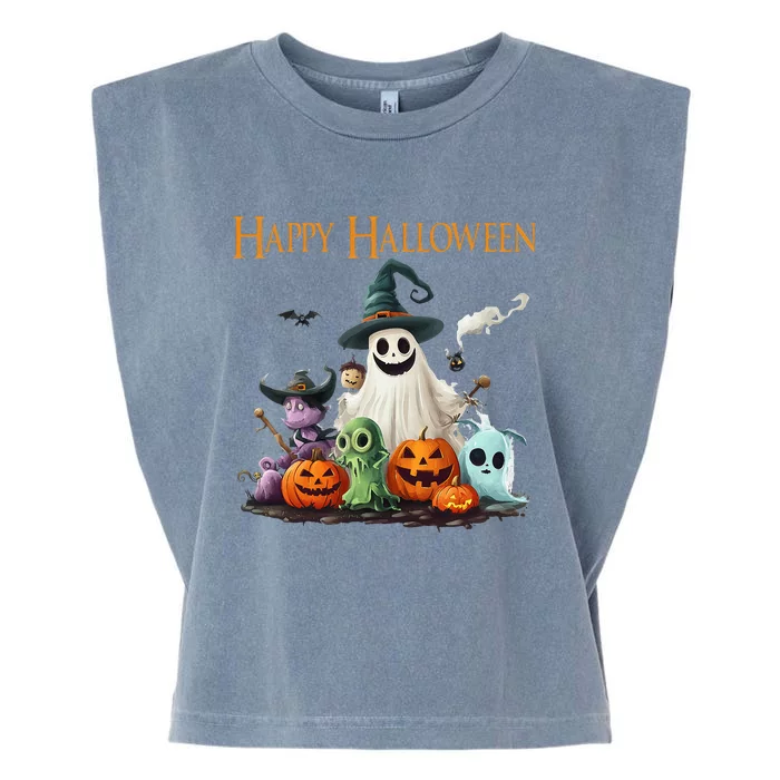 Spooky Cute Ghost Halloween Costume Happy Halloween Ghost Garment-Dyed Women's Muscle Tee