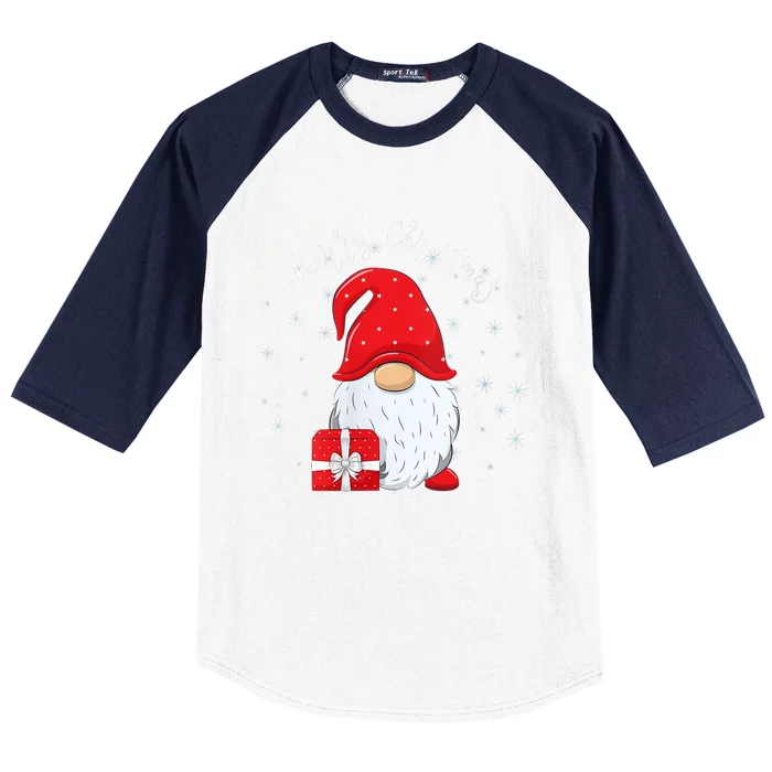 Santa Claus Garden Gnome Merry Christmas Baseball Sleeve Shirt