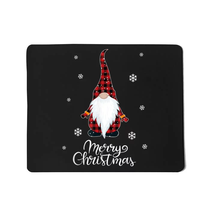 Santa Claus Garden Gnome Merry Christmas Buffalo Plaid Mousepad