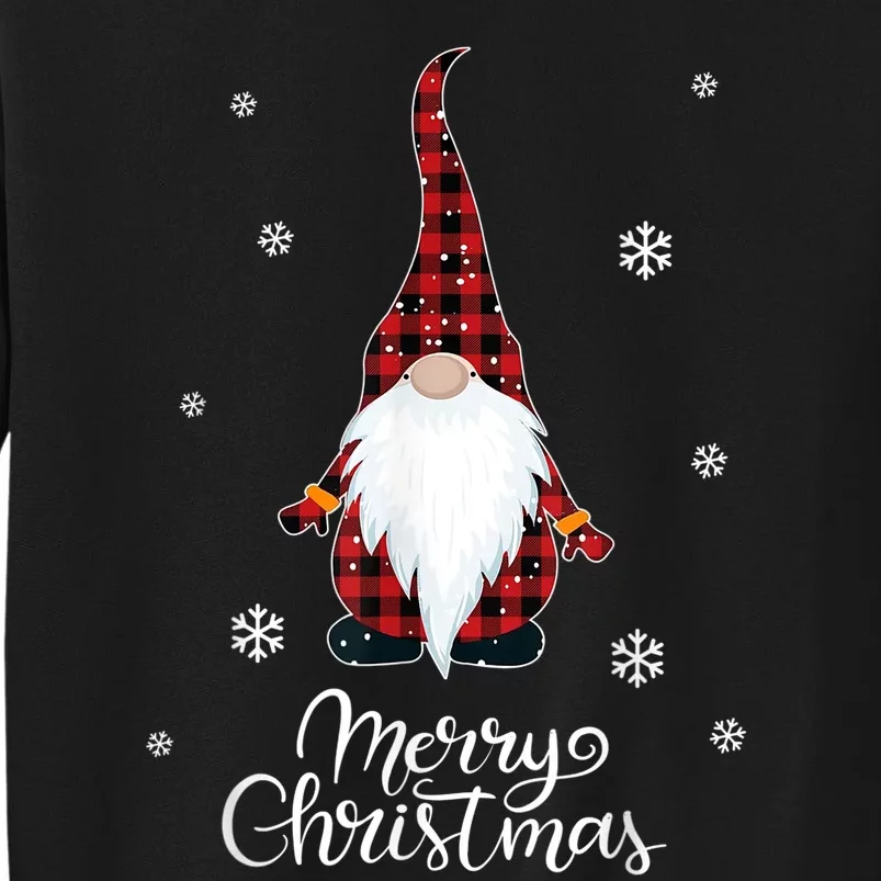 Santa Claus Garden Gnome Merry Christmas Buffalo Plaid Tall Sweatshirt