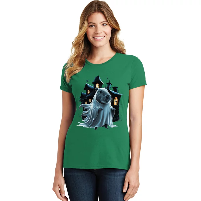 Spooky Capybara Ghost Haunted Halloween House Phantom Women's T-Shirt