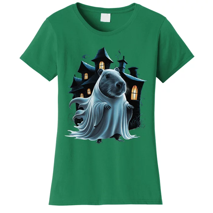 Spooky Capybara Ghost Haunted Halloween House Phantom Women's T-Shirt