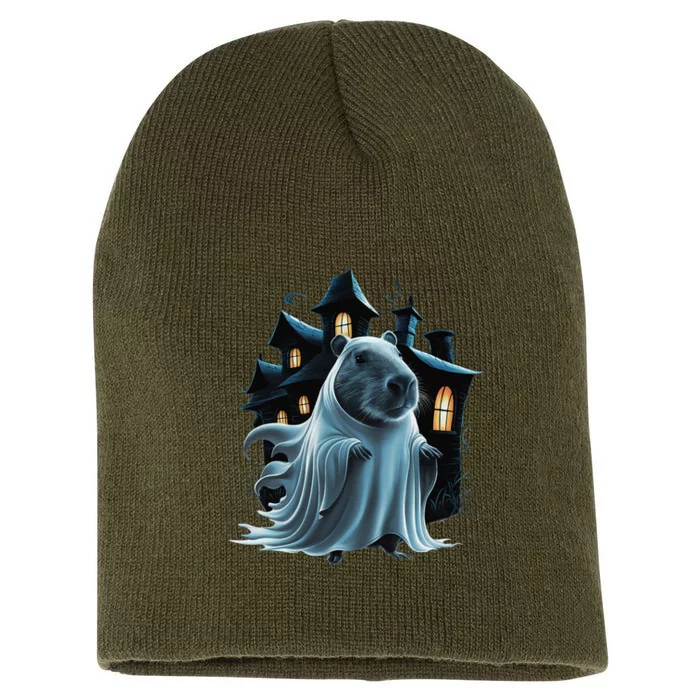 Spooky Capybara Ghost Haunted Halloween House Phantom Short Acrylic Beanie