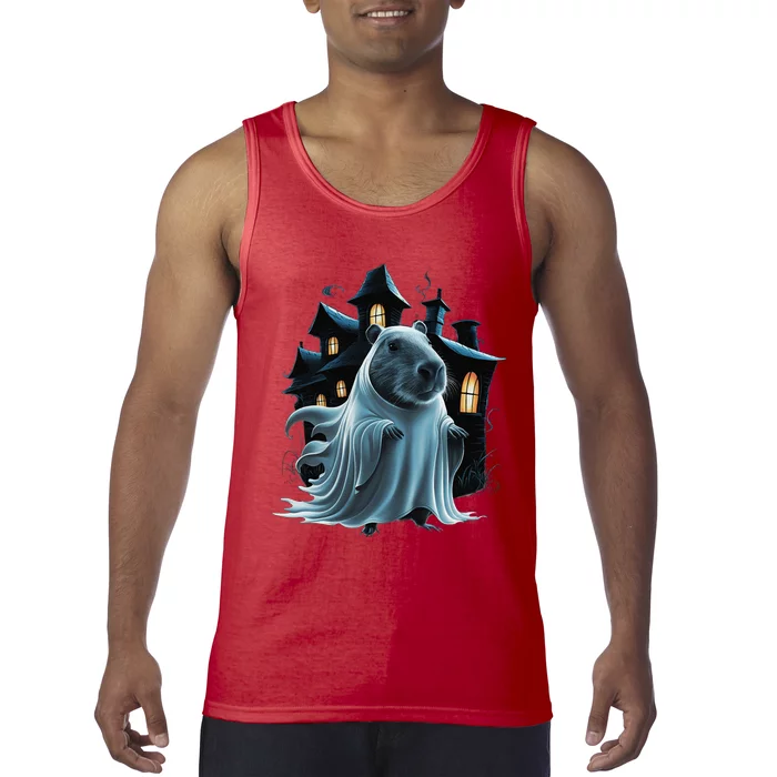 Spooky Capybara Ghost Haunted Halloween House Phantom Tank Top