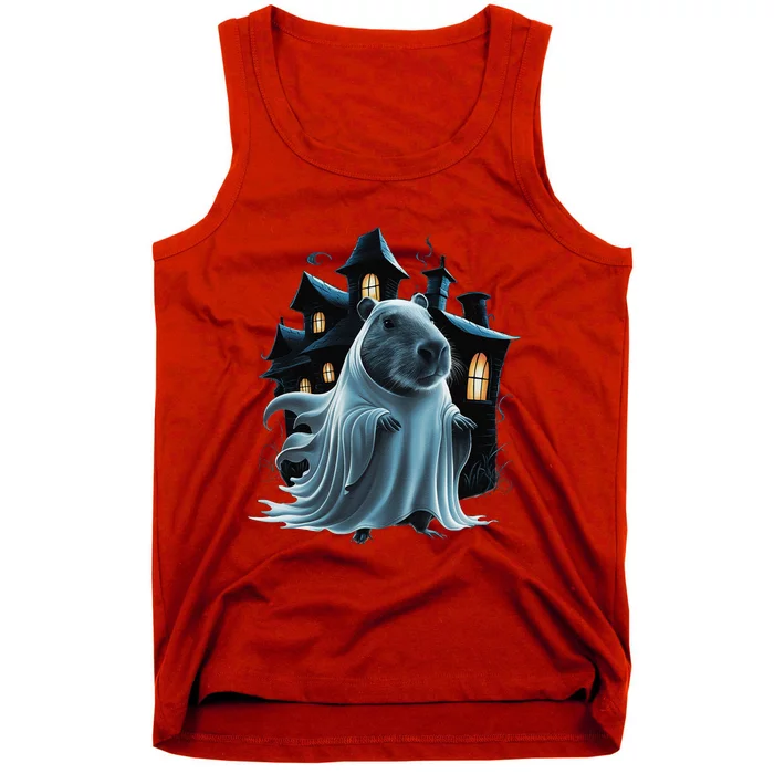 Spooky Capybara Ghost Haunted Halloween House Phantom Tank Top