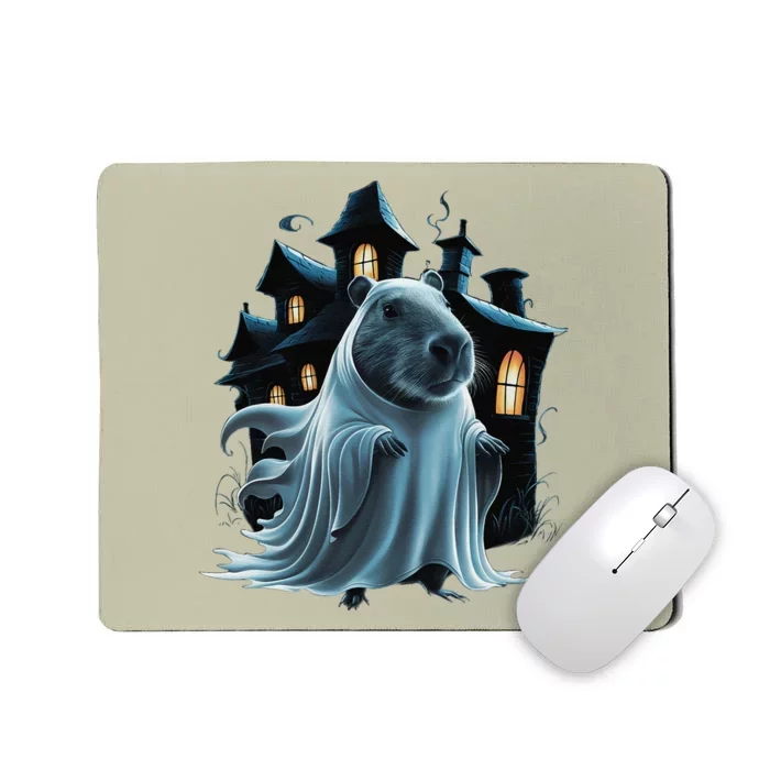 Spooky Capybara Ghost Haunted Halloween House Phantom Mousepad