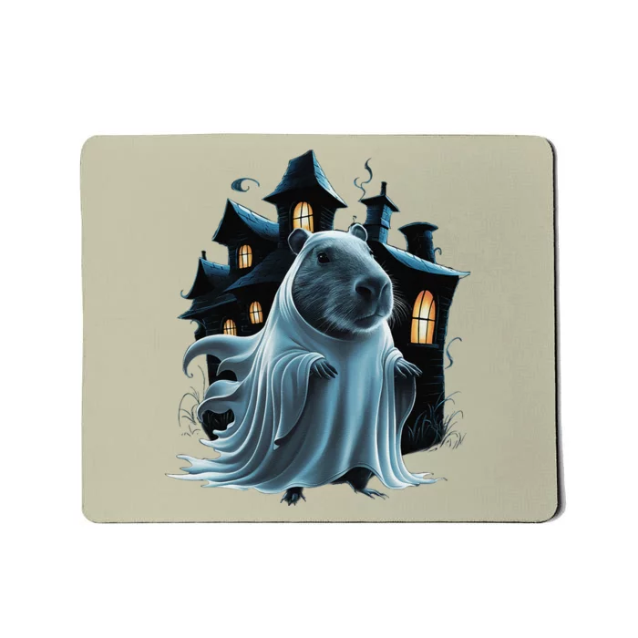 Spooky Capybara Ghost Haunted Halloween House Phantom Mousepad