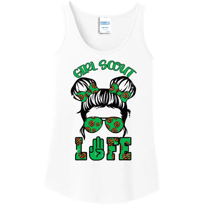 Scout Cookie Girl Troop Leader Kidlife Messy Bun Ladies Essential Tank