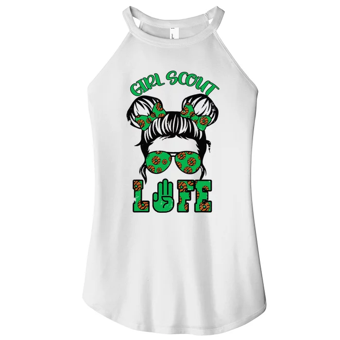 Scout Cookie Girl Troop Leader Kidlife Messy Bun Women’s Perfect Tri Rocker Tank