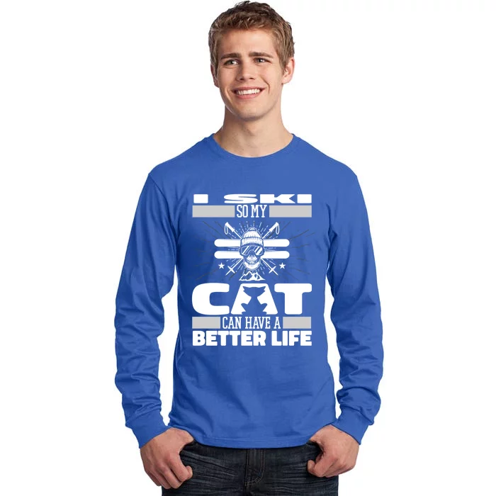 Skiing Cat Gift Winter Sports Ski Skier Gift Tall Long Sleeve T-Shirt