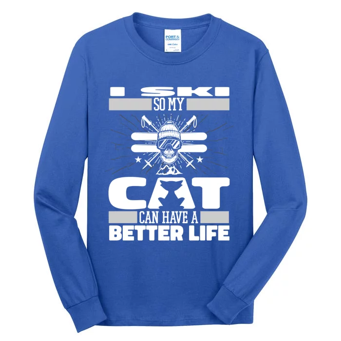 Skiing Cat Gift Winter Sports Ski Skier Gift Tall Long Sleeve T-Shirt