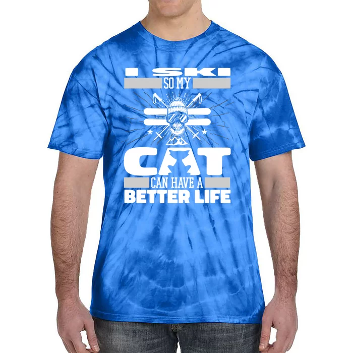 Skiing Cat Gift Winter Sports Ski Skier Gift Tie-Dye T-Shirt