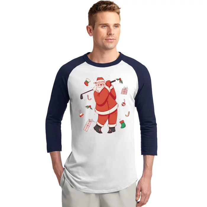 Santa Claus Golf Lover Holiday Baseball Sleeve Shirt