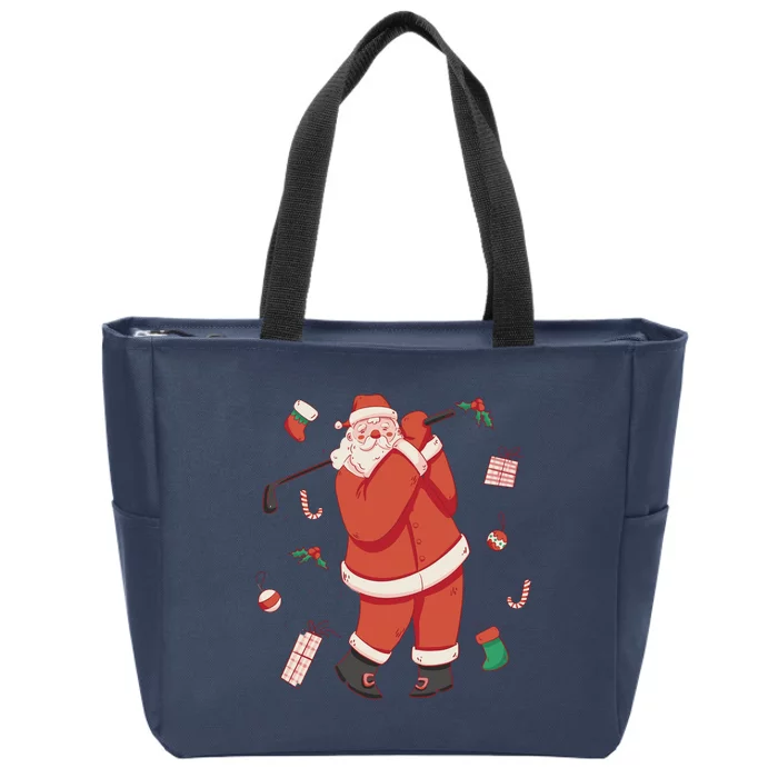 Santa Claus Golf Lover Holiday Zip Tote Bag