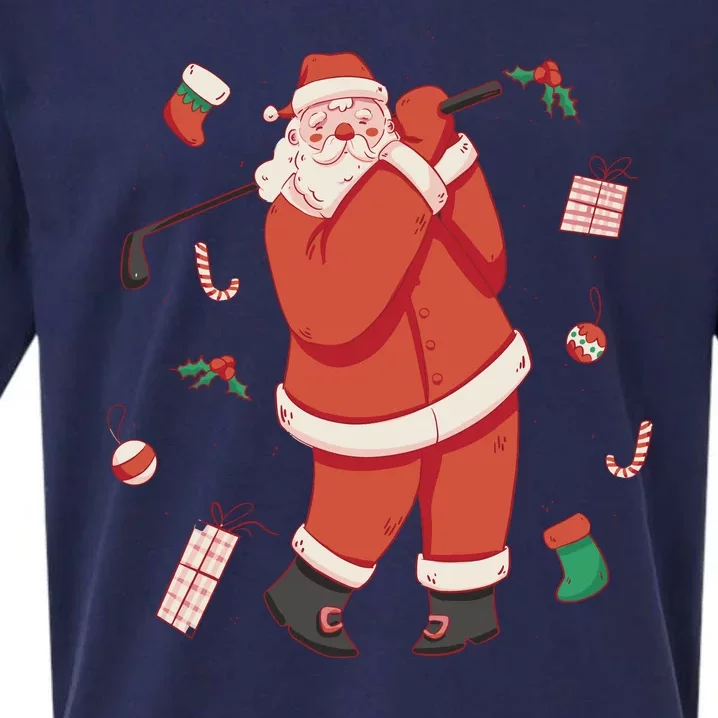 Santa Claus Golf Lover Holiday Sueded Cloud Jersey T-Shirt