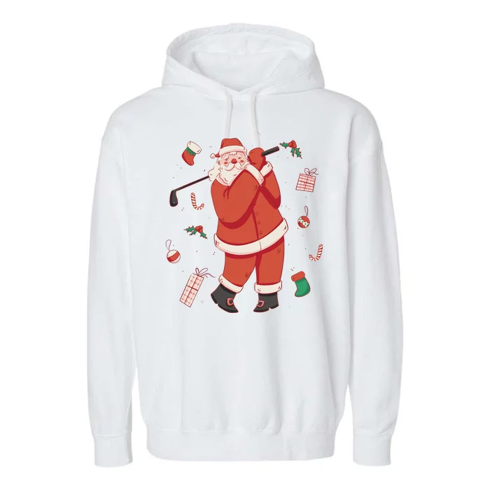 Santa Claus Golf Lover Holiday Garment-Dyed Fleece Hoodie