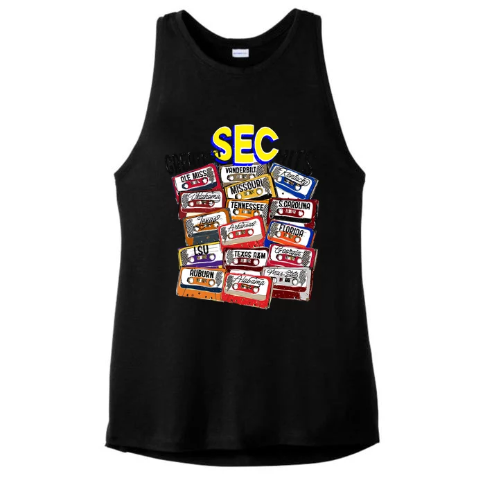 Sec Conference Greatest Hits College Football Game Day Cassette Tape Ladies Tri-Blend Wicking Tank