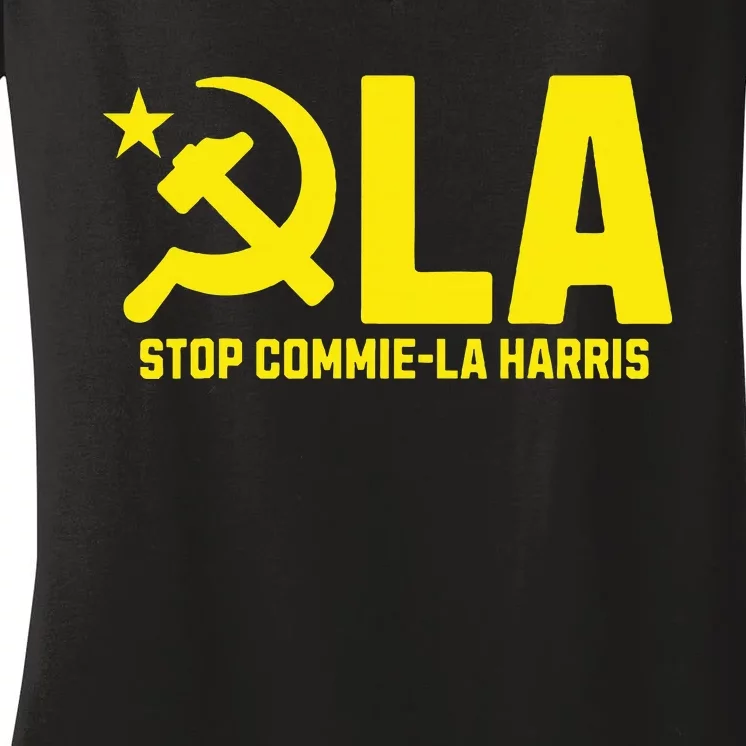 Stop Commiela Harris Kamala Communism Trump Supporter 2024 Women's V-Neck T-Shirt