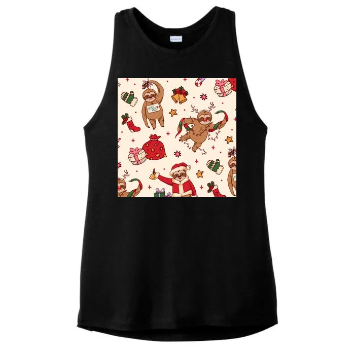 Sloth Christmas Holiday Ladies Tri-Blend Wicking Tank