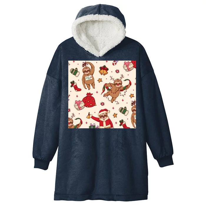 Sloth Christmas Holiday Hooded Wearable Blanket