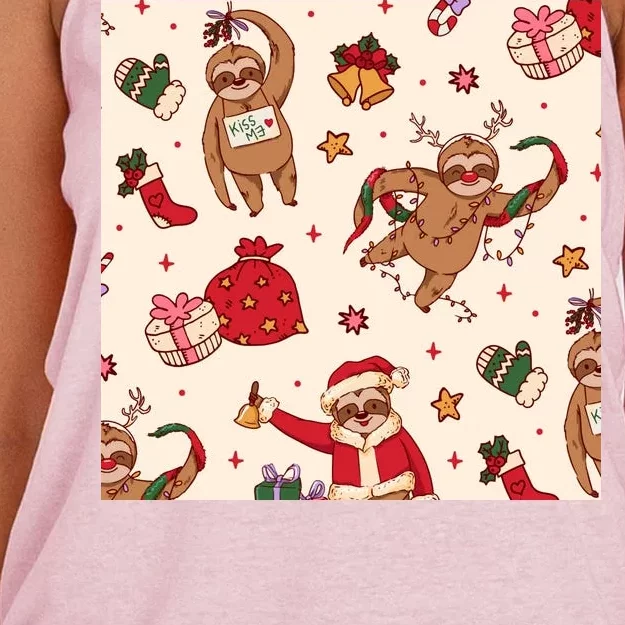 Sloth Christmas Holiday Women's Knotted Racerback Tank