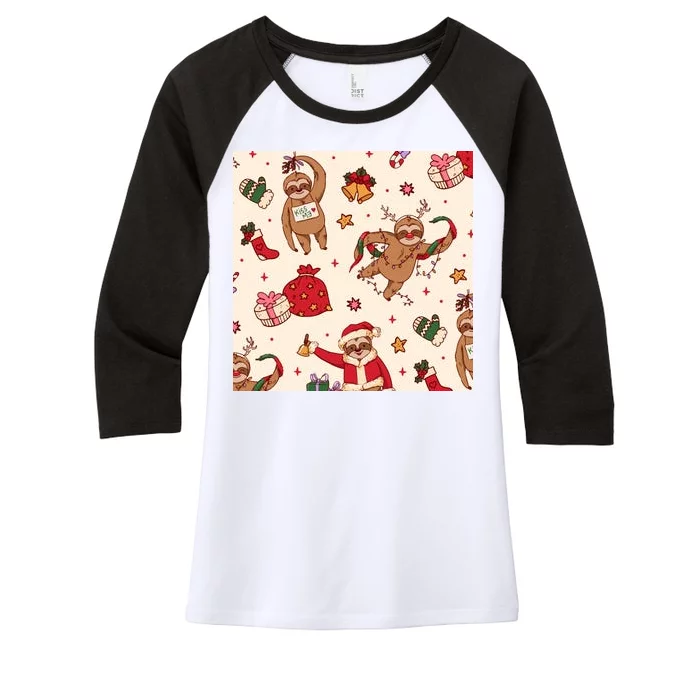 Sloth Christmas Holiday Women's Tri-Blend 3/4-Sleeve Raglan Shirt