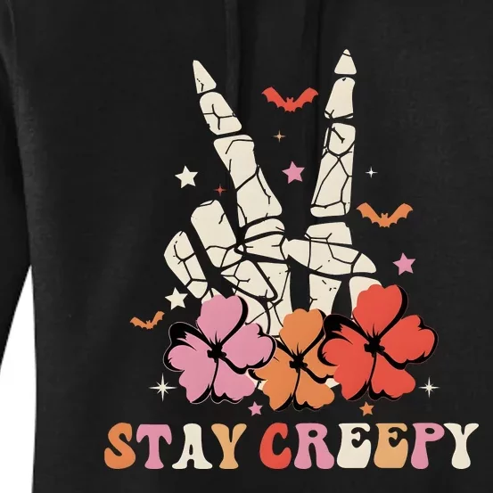 Stay Creepy Hallowen Pumpkin Skeleton Bone Hand Women's Pullover Hoodie