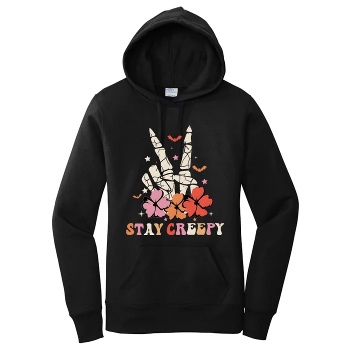 Stay Creepy Hallowen Pumpkin Skeleton Bone Hand Women's Pullover Hoodie