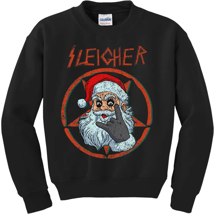 Sleigher Christmas Heavy Metal Xmas Hail Santa Kids Sweatshirt