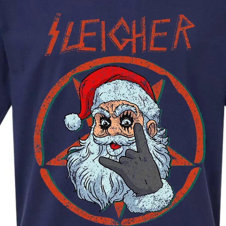 Sleigher Christmas Heavy Metal Xmas Hail Santa Sueded Cloud Jersey T-Shirt