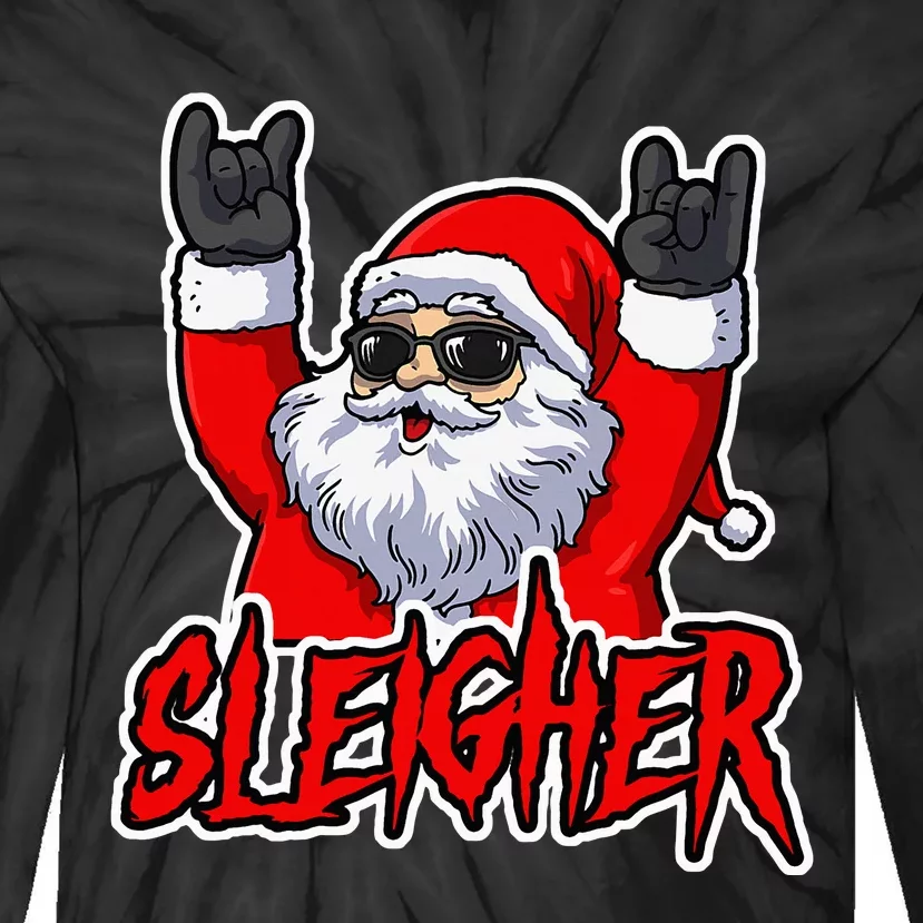 Sleigher Christmas Heavy Metal Xmas Hail Santa Tie-Dye Long Sleeve Shirt