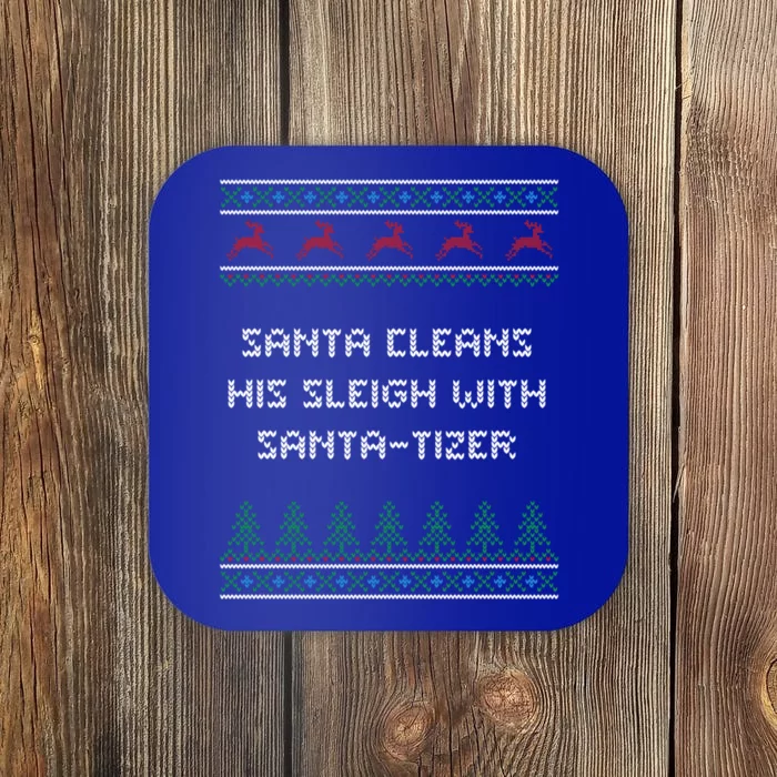 Santa Cleans His Sleigh With Santatizer Christmas Dad Jokes Gift Coaster