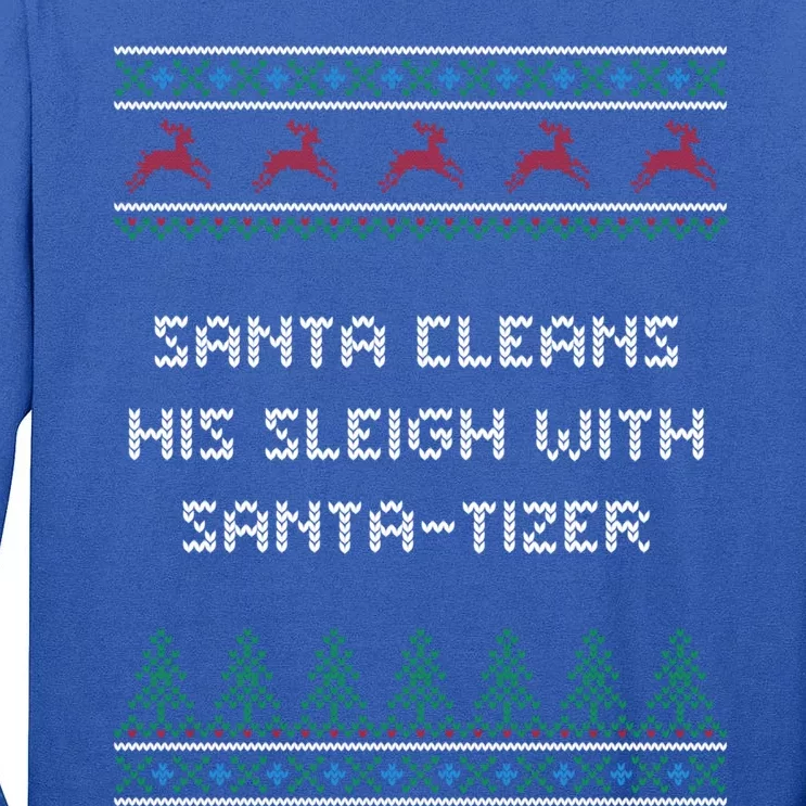 Santa Cleans His Sleigh With Santatizer Christmas Dad Jokes Gift Tall Long Sleeve T-Shirt