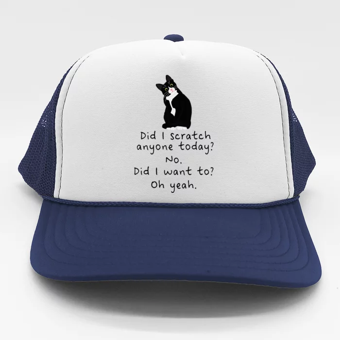 Sarcastic Cat Have I Scratched Anyone Today Funny Black Cat Trucker Hat