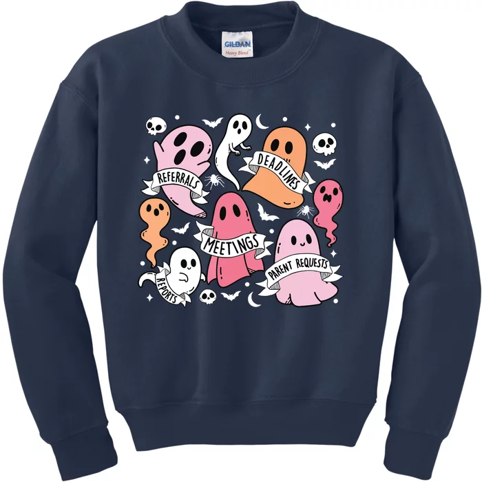 School Counselor Halloween Social Worker Ghost Psychologist Kids Sweatshirt