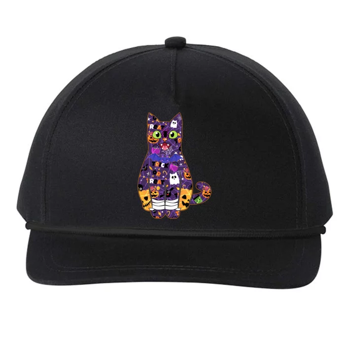 Spooky Cute Halloween Pattern Kitty Cat Snapback Five-Panel Rope Hat