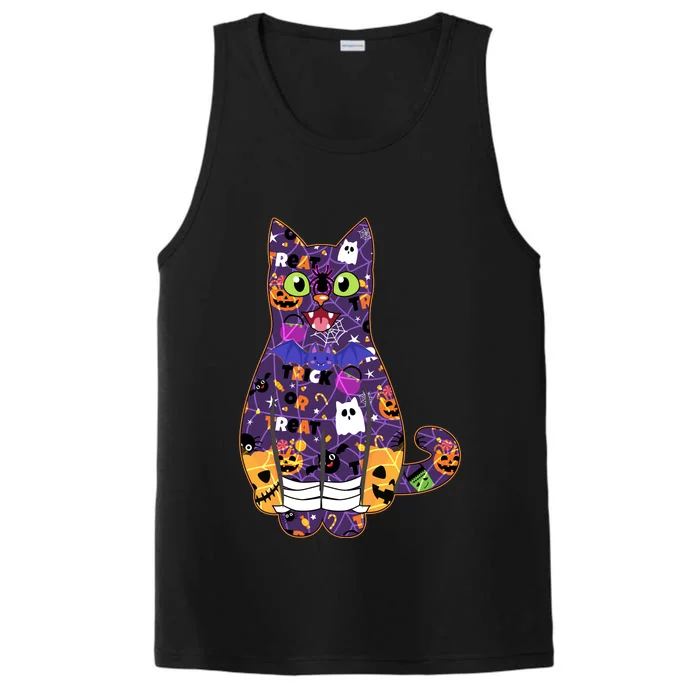 Spooky Cute Halloween Pattern Kitty Cat Performance Tank